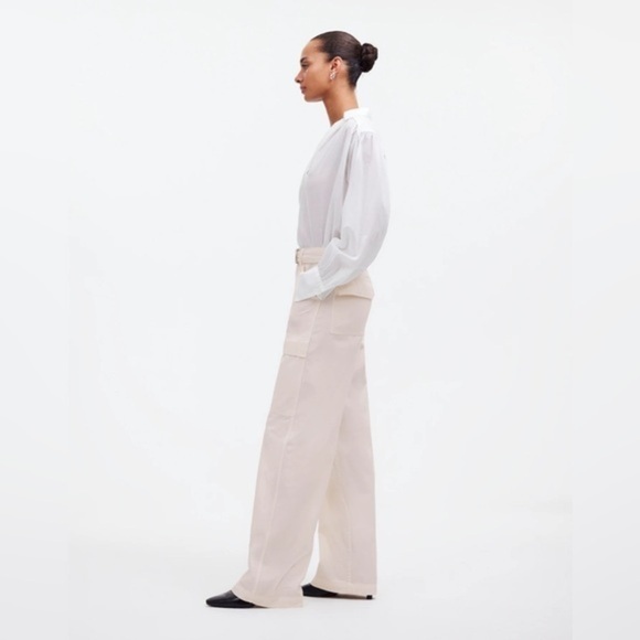 Madewell Ivory Belted Slouchy Straight Cargo Pants in Garment Dye - Picture 6 of 11